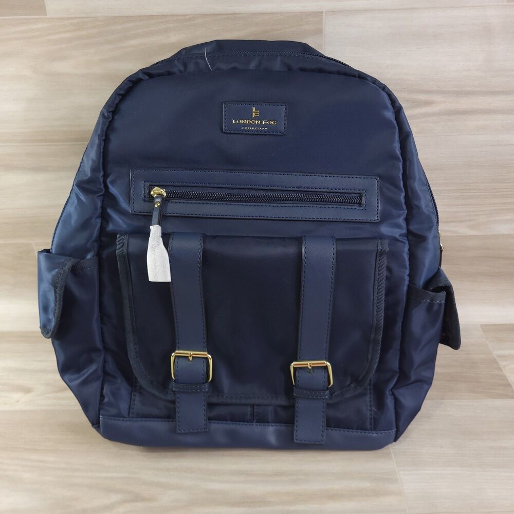 London Fog ARIE/Nylon Backpack Navy Goldtone Hardware Style LFS25437 Zipper New
